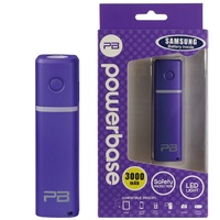 PowerBase Power Bank Charger 3000 mAh with Torch in Purple
