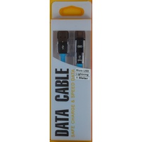 2 in 1 USB to Micro USB/Lightning Cable 1M Blue