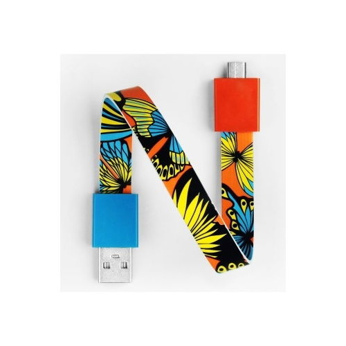 Mohzy USB to Micro USB Loop Cable in Orange Butterfly Pattern