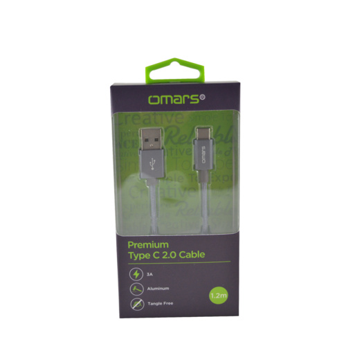 Omars Premium USB A 2.0 Type C Cable 1.2m Grey 