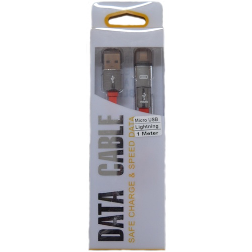 2 in 1 USB to Micro USB/Lightning Cable 1M Red