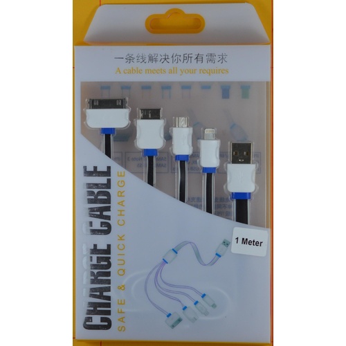 4 in 1 USB to 30pin/micro/USB3/Lightning Cable 1M Black