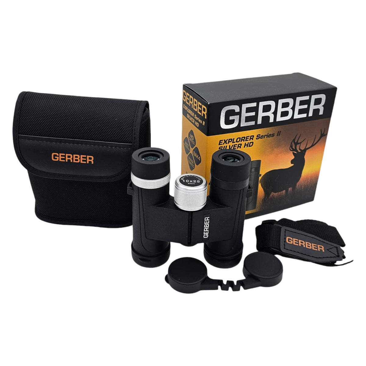 Gerber Explorer HD 10x25 Compact Binoculars BaK4 Phase Coated Waterproof