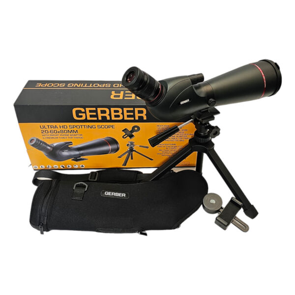 GERBER-Spotting-Scope-Ultra-HD-20-60x80mm-Waterproof-IPX7-with-Phone-Adapter-&-Tripod-24