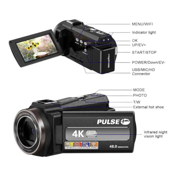 PULSE 4K Digital Video Camera WiFi, IR, Touch Screen 4