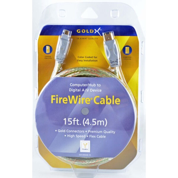 GoldX GX1394AB15 15' FIREWIRE 6 PIN MALE TO 4 PIN MALE 1